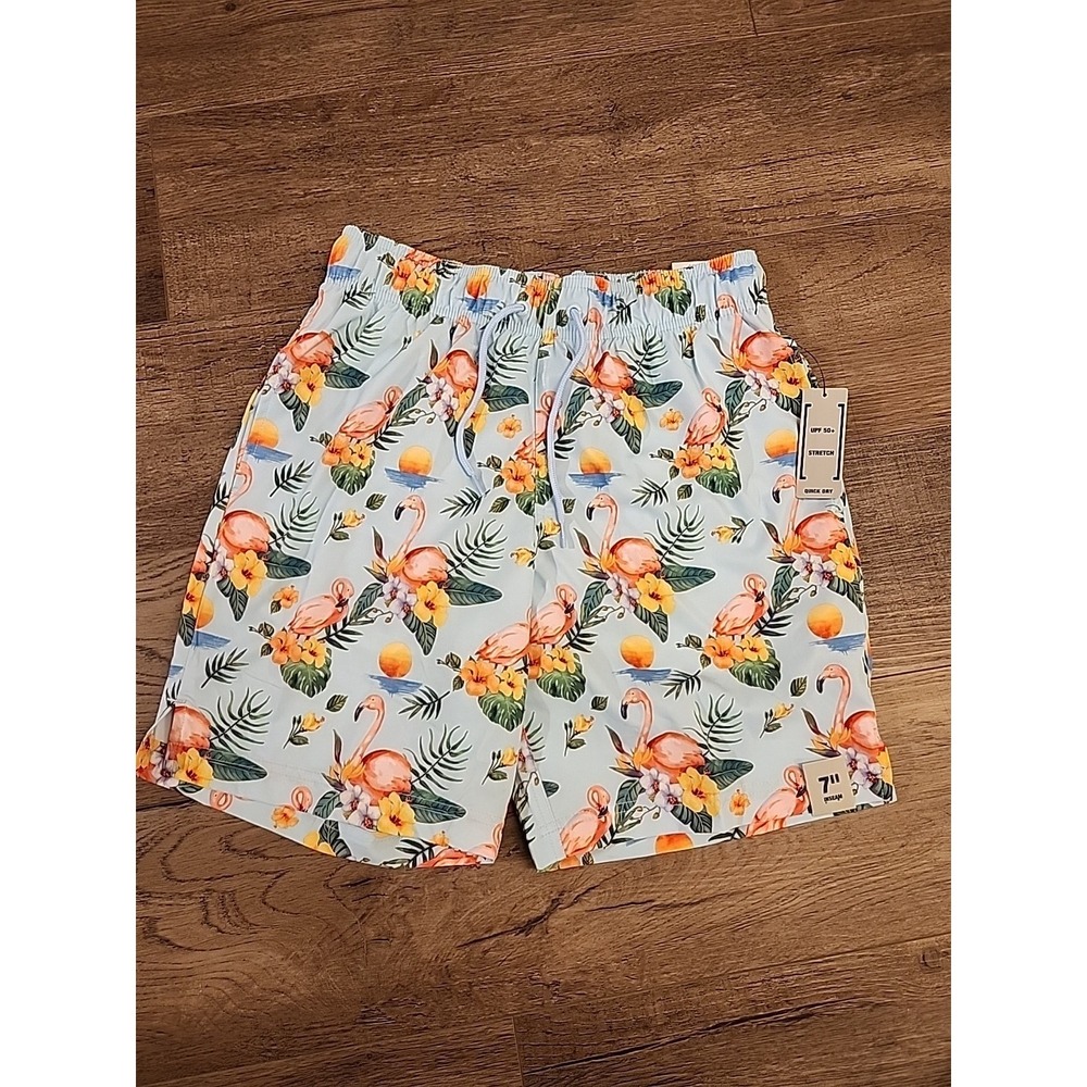 George‎ Above The Knee Blue Topaz Flamingo Swim Shorts Men's Size S (28-30)
